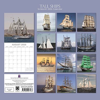 2026 Square Wall Calendar, Tall Ships, 16-Month Transport Theme 12x12 in