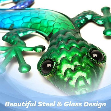 G128 Green Blue Lizard Gecko Metal Wall Art Set Indoor Outdoor Hanging Decor