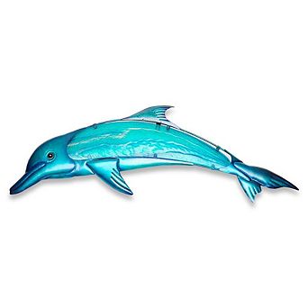 G128 36 in Blue Dolphin Metal Wall Art Decor Ocean Marine Theme Indoor Outdoor