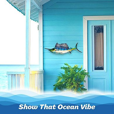 G128 36 in Metal Sailfish Wall Hanging Art Indoor Outdoor Decoration