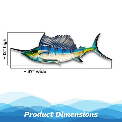 G128 36 in Metal Sailfish Wall Hanging Art Indoor Outdoor Decoration