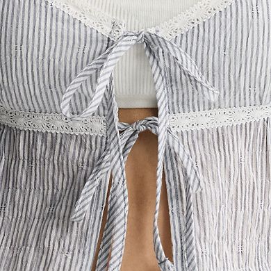 Juniors' Love, Fire Long Sleeve Tie Front Top