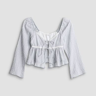 Juniors' Love, Fire Long Sleeve Tie Front Top