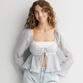 Juniors' Love, Fire Long Sleeve Tie Front Top