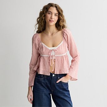 Juniors' Love, Fire Long Sleeve Tie Front Top