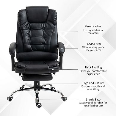 Home Office Chair with PU Leather Foam Padding 145° Recline Footrest Adjustable Height from 46"to50"