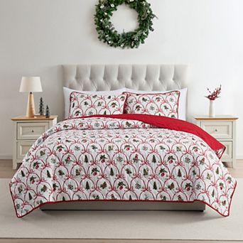 VCNY Home Multi Christmas Bow Microfiber Quilt Set