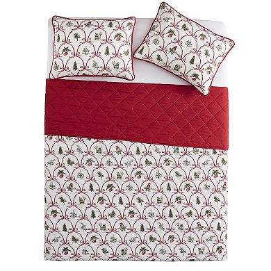 VCNY Home Multi Christmas Bow Microfiber Quilt Set