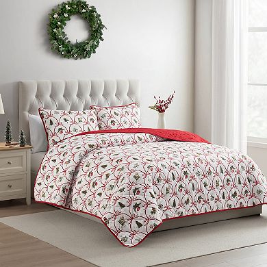 VCNY Home Multi Christmas Bow Microfiber Quilt Set