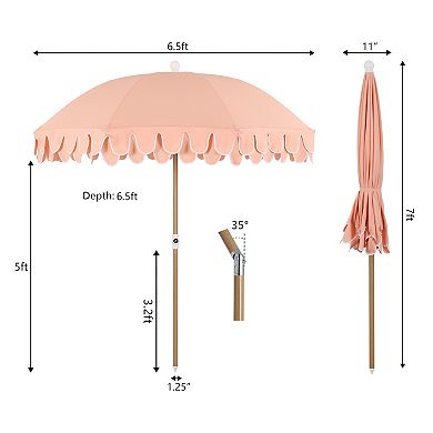 Horizon 6.5 ft. Scalloped Fringe Beach Umbrella with Tilt, Vent, UV Protection & Carry Bag