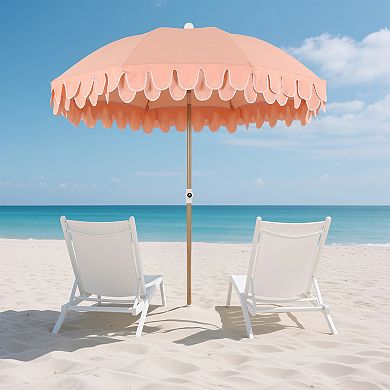 Horizon 6.5 ft. Scalloped Fringe Beach Umbrella with Tilt, Vent, UV Protection & Carry Bag