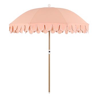Horizon 6.5 ft. Scalloped Fringe Beach Umbrella with Tilt, Vent, UV Protection & Carry Bag