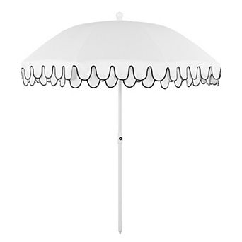 Horizon 6.5 ft. Scalloped Fringe Beach Umbrella with Tilt, Vent, UV Protection & Carry Bag