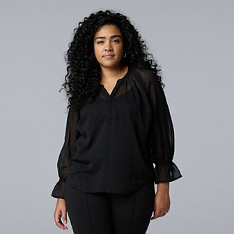 Plus Size Simply Vera Vera Wang Shirred Neck Shine Blouse