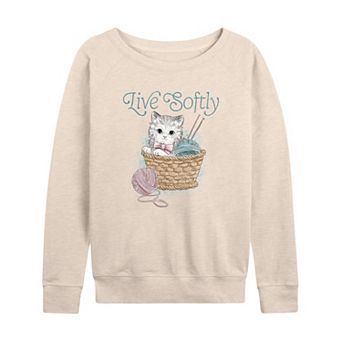Women's Live Softly Crochet Kitten French Terry Long Sleeve Tee