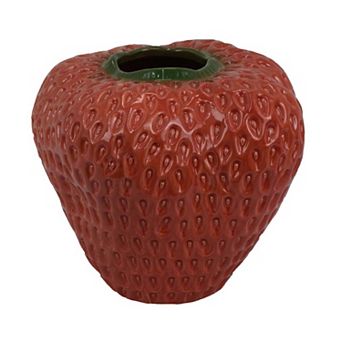 Kema Decorative Flower Vase, Strawberry Accent, 13 Inch Red Ceramic