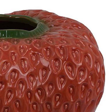 Kema Decorative Flower Vase, Strawberry Accent, 13 Inch Red Ceramic