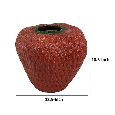 Kema Decorative Flower Vase, Strawberry Accent, 13 Inch Red Ceramic