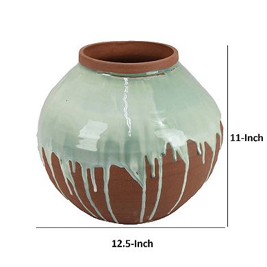 Hino Decorative Vase, 13 Inch Dripping Paint Texture, Brown Ceramic