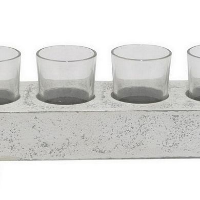 Cabo Accent Vase with 4 Glass Pots, Wood Legs, Gray Ceramic 15 Inch