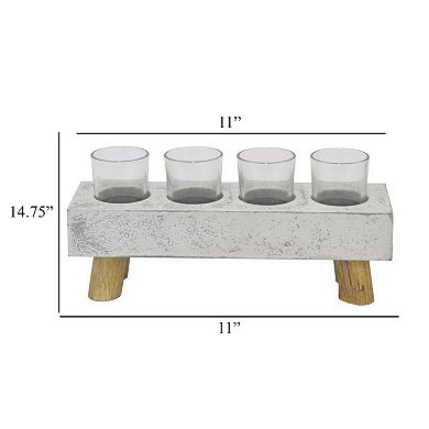 Cabo Accent Vase with 4 Glass Pots, Wood Legs, Gray Ceramic 15 Inch