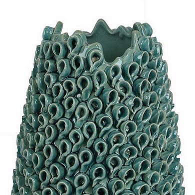 Accent Flower Vase, 3D Coral Textured Teal Green Ceramic 16 Inch
