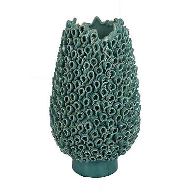 Accent Flower Vase, 3D Coral Textured Teal Green Ceramic 16 Inch