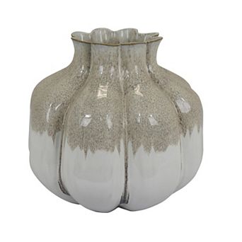 Roxy Rounded Vase with Scalloped Rim, Multi Colored Ceramic 11 Inch