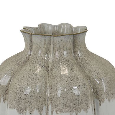 Roxy Rounded Vase with Scalloped Rim, Multi Colored Ceramic 11 Inch