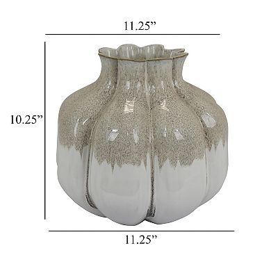 Roxy Rounded Vase with Scalloped Rim, Multi Colored Ceramic 11 Inch