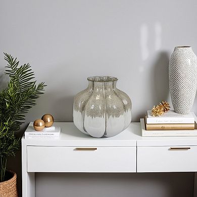 Roxy Rounded Vase with Scalloped Rim, Multi Colored Ceramic 11 Inch