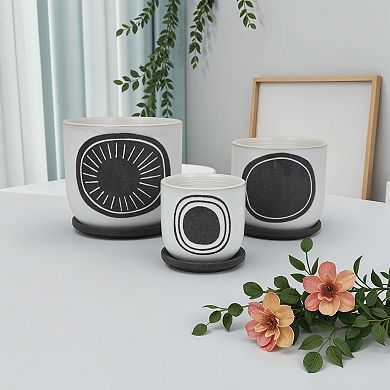 Meon 3pc Garden Planter Set, Textured Ceramic Design