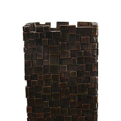 Accent Vase, Dark Bronze Resin, Prominent Geometric Texture, 20 Inch