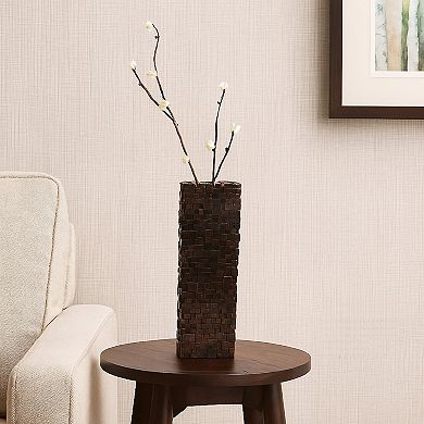 Accent Vase, Dark Bronze Resin, Prominent Geometric Texture, 20 Inch