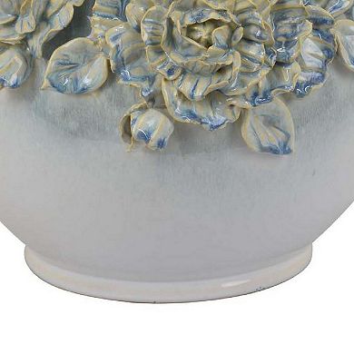 Rox Accent Planter, Floral Applique Design, 12 Inch White Ceramic