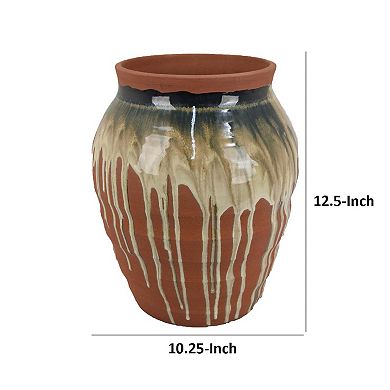 Hino Decorative Vase, Dripping Paint Texture, 13 Inch Brown Ceramic