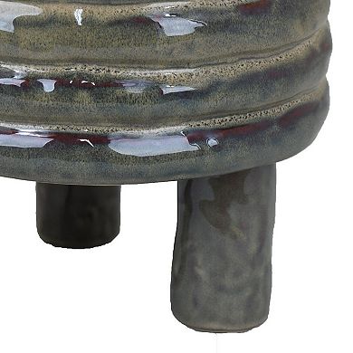 Garden Planter, Decorative Turned Style Glossy Gray Ceramic, 10 Inch