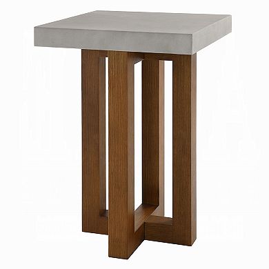 Joshua End Table, Gray Faux Concrete Top, Walnut Brown Wood, 16 Inch