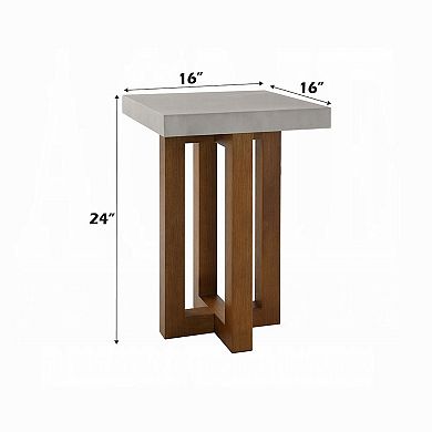 Joshua End Table, Gray Faux Concrete Top, Walnut Brown Wood, 16 Inch