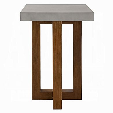 Joshua End Table, Gray Faux Concrete Top, Walnut Brown Wood, 16 Inch