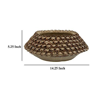 Rysa Vase, Glossy Brown Ceramic, Unique Coral Texture Design, 14 Inch