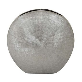 Harvey Accent Vase, Metallic Texture, Flat Round Gray Ceramic 15 Inch