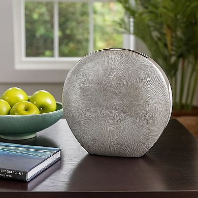 Harvey Accent Vase, Metallic Texture, Flat Round Gray Ceramic 15 Inch