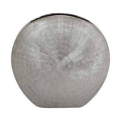Harvey Accent Vase, Metallic Texture, Flat Round Gray Ceramic 15 Inch