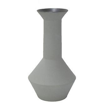 Accent Flower Vase, Narrow Neck Geometric Shape White Ceramic 14 Inch