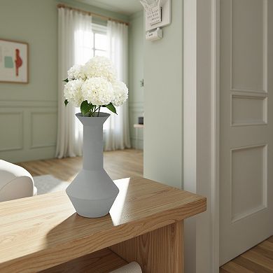 Accent Flower Vase, Narrow Neck Geometric Shape White Ceramic 14 Inch