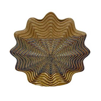Decorative Vase, Brown, Gray Ceramic, Unique Radial Rosette, 16 Inch