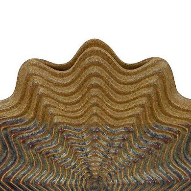 Decorative Vase, Brown, Gray Ceramic, Unique Radial Rosette, 16 Inch