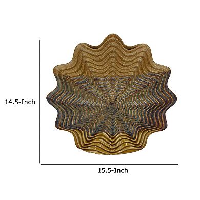 Decorative Vase, Brown, Gray Ceramic, Unique Radial Rosette, 16 Inch