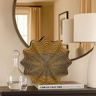 Decorative Vase, Brown, Gray Ceramic, Unique Radial Rosette, 16 Inch